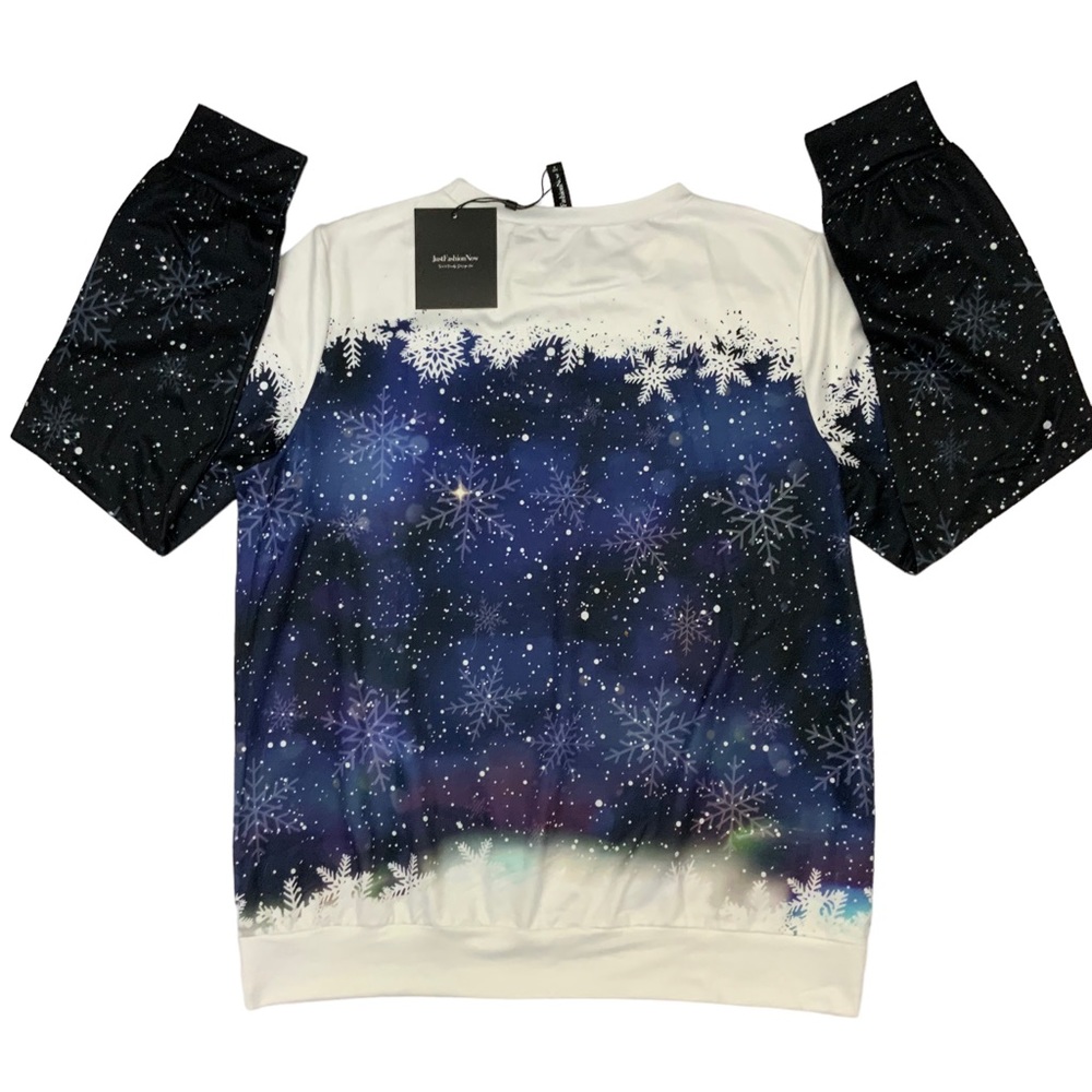 Christmas 3D Print Long Sleeve Sweatshirt Tee Top Cosmic Starry Night Women Med - Picture 4 of 16